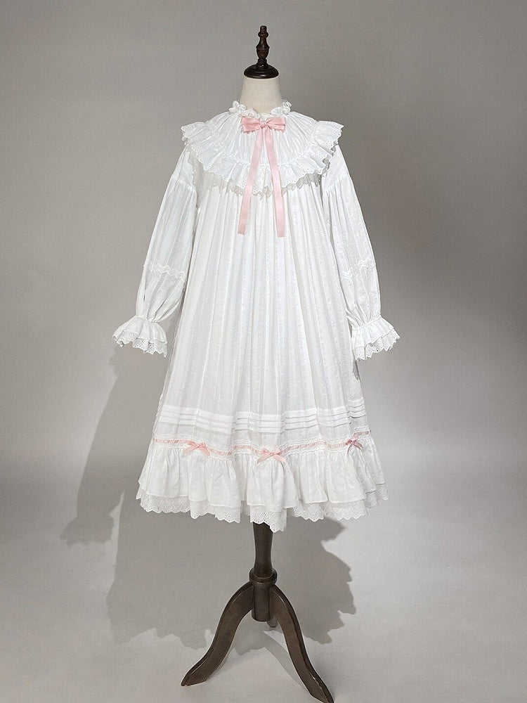 White & Pink Lace Lolita Dress with Bow - Tan Tuan | CoyBunny