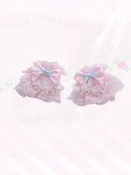 Pink Lace Sweet Lolita Wrist Cuffs with Bow and Bead Chains - Meng Fu Zi | CoyBunny