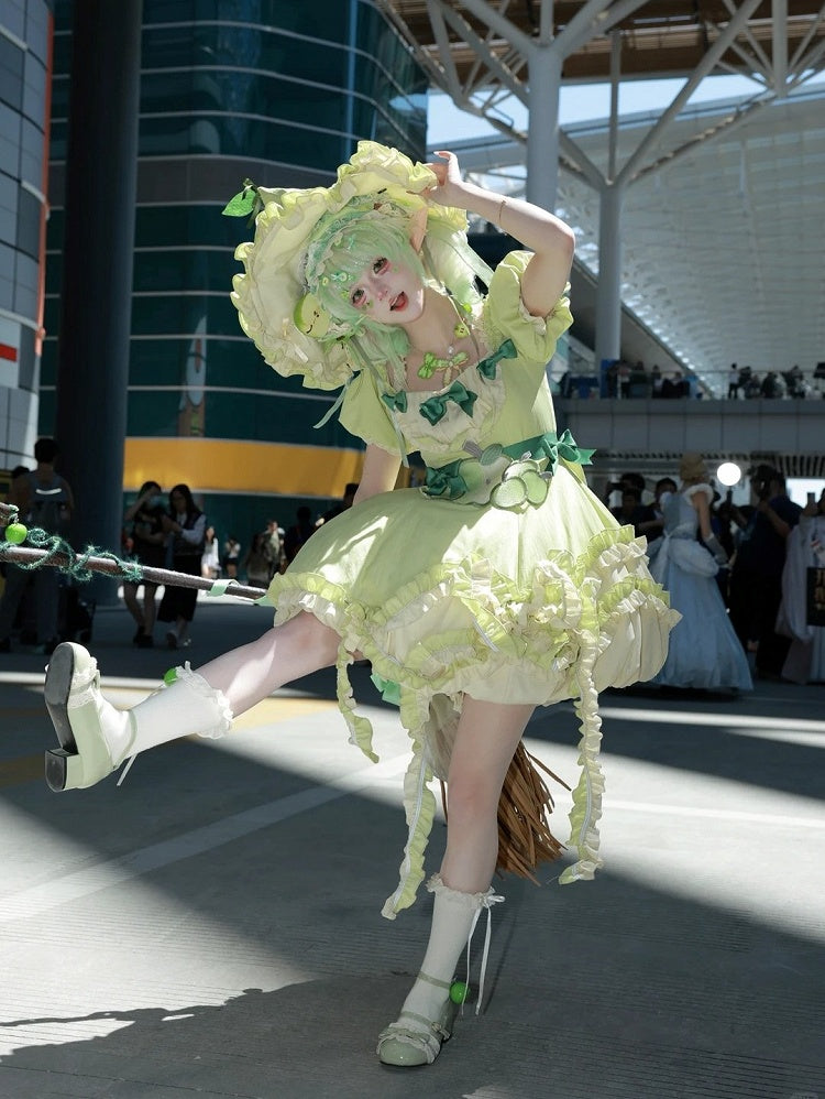 Green Ruffled Sweet Lolita Fluffy OP Dress Full Set | CoyBunny