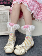 Pink&Yellow Sweet Lolita Bowknot Striped Pattern Calf Socks | CoyBunny