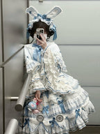 Blue Bunny Ears Lolita Jacquard Ruffled Cape - Starry Messenger | CoyBunny