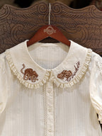 Chocolate Embroidery Collar Cream Short Sleeve Lolita Blouse - Dream Magic Box | CoyBunny