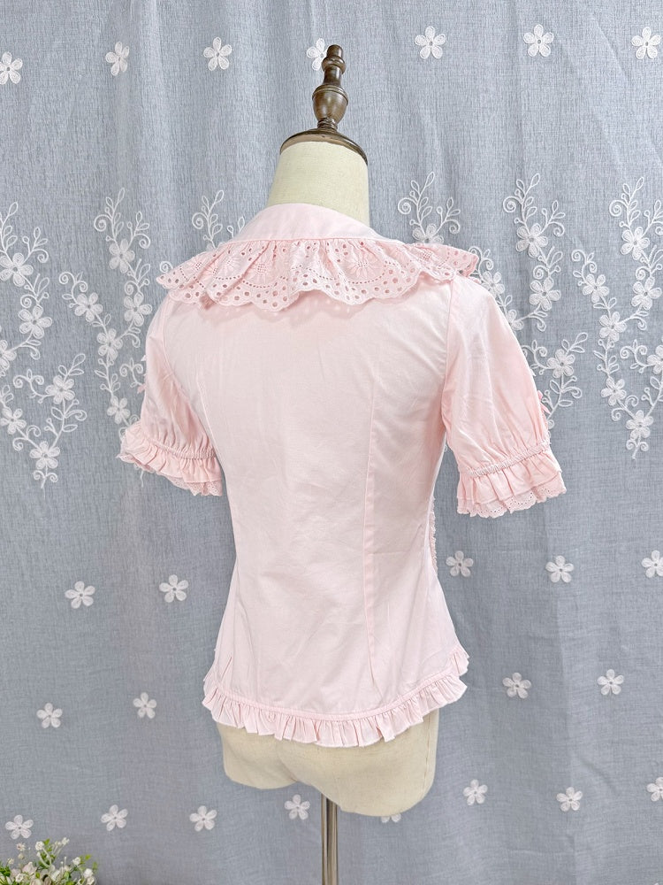 Pink Sweet Lolita Short Sleeve Cotton Blouse Bow Summer | CoyBunny