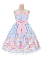 Neckline Design Bow Blue Ears Sweet Lolita Dress JSK Adorable Mouse Print Mouse Big - To Alice | CoyBunny
