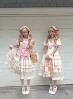 Cream Layered Ruffle High Waist Sweet Lolita Dress with Tulle Hem - Bodhi Original Design | CoyBunny