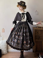 Dark Brown Bookshelf Print Long Sleeve Lolita Dress Cape - Miss Point | CoyBunny