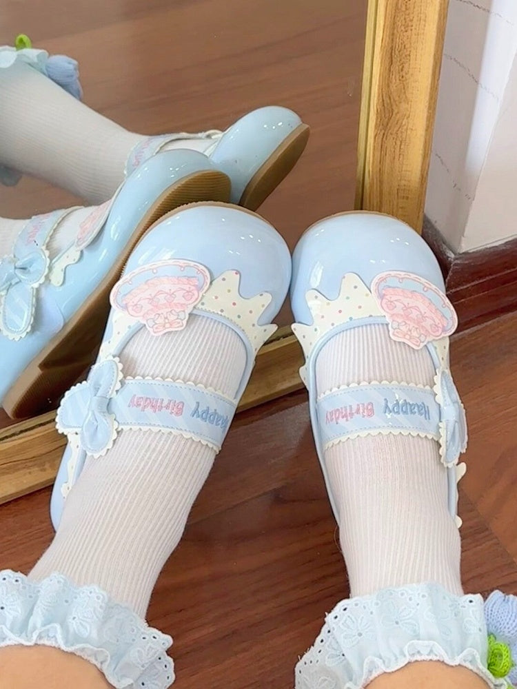 Blue Sweet Cake Detail & Birthday Letter Embroidery Flats - Fairy Godmother | CoyBunny