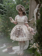 Beige and Brown Bunny Print Round-Neck Lace Ruffle Dress - NnSTAR | CoyBunny