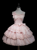 Light Pink Layered Ruffle Boned Lolita JSK Dress with Flower Accents | Meng Fu Zi | CoyBunny