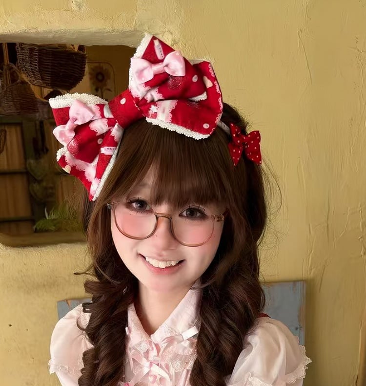 Rose / Cream / Crimson Lolita Bow Headband - Pastry Chef | CoyBunny