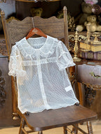 White Peter Pan Collar Polka Dot Sheer Tulle Top - Dream Magic Box | CoyBunny