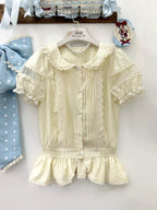 Beige Peter Pan Collar Lace Sweet Blouse - Forest Fairy Tales | CoyBunny