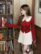 Red Knit Peter Pan Collar Cardigan with Lace - Qchiwawameme | CoyBunny