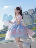 Neckline Design Bow Blue Ears Sweet Lolita Dress JSK Adorable Mouse Print Mouse Big - To Alice | CoyBunny