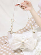 Sweet Lolita Satin Shoulder Bag with Sparkling Beaded Bow - Sheep Puff Bag | CoyBunny