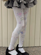 White Sweet Star Print Tights - Kawaii Cute Legwear | CoyBunny