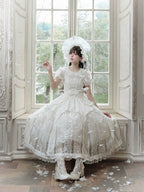 Classic Ivory Puff-Sleeve OP Gown with Sash & Lace Accents - Sleepless Unanswered | CoyBunny