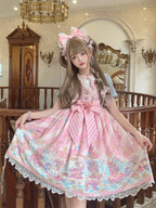 Ears Bow Pink Big Neckline JSK Sweet Lolita Dress Adorable Mouse Print Mouse Design - To Alice | CoyBunny
