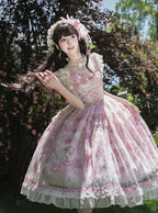 Pink Deer & Floral Print Flutter Sleeves Sweet Lolita JSK Dress with Overlay - Honey Machine | CoyBunny