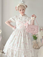 Light Pink Crossbody Lolita Bag with Diamond Pattern and Bows - Seraphim | CoyBunny