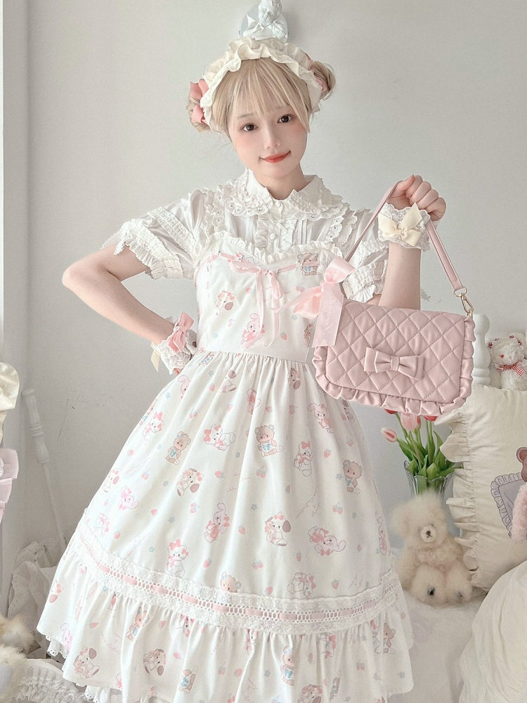 Light Pink Crossbody Lolita Bag with Diamond Pattern and Bows - Seraphim | CoyBunny