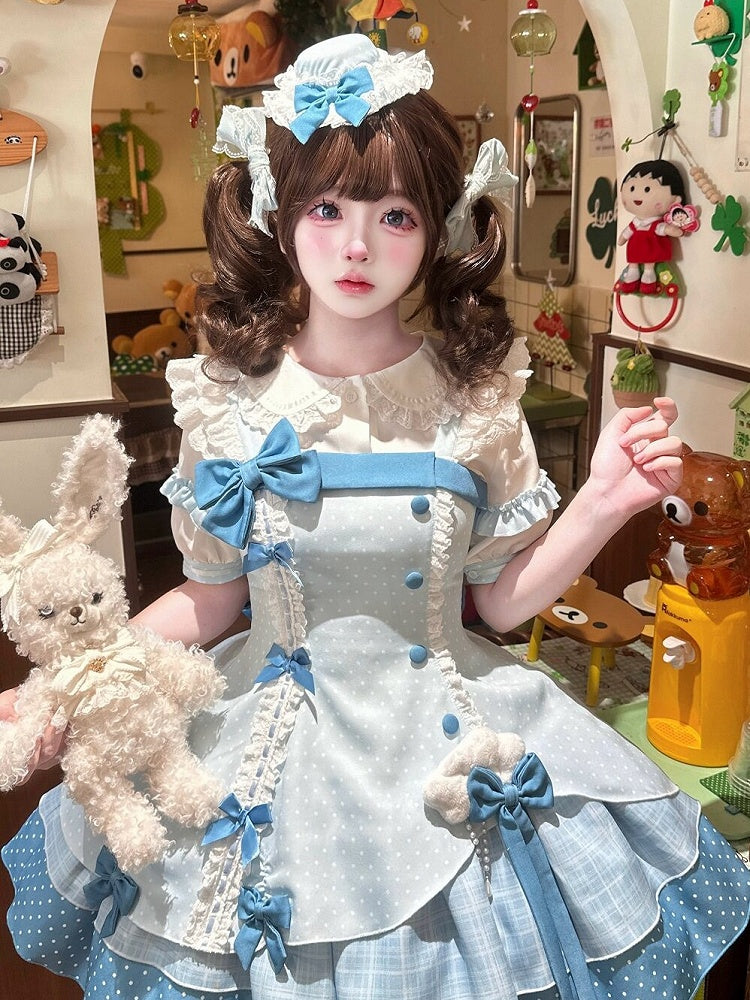 Beige Sweet Lolita Blouse with Blue Ruffle Trim - Sweetheart Dream | CoyBunny