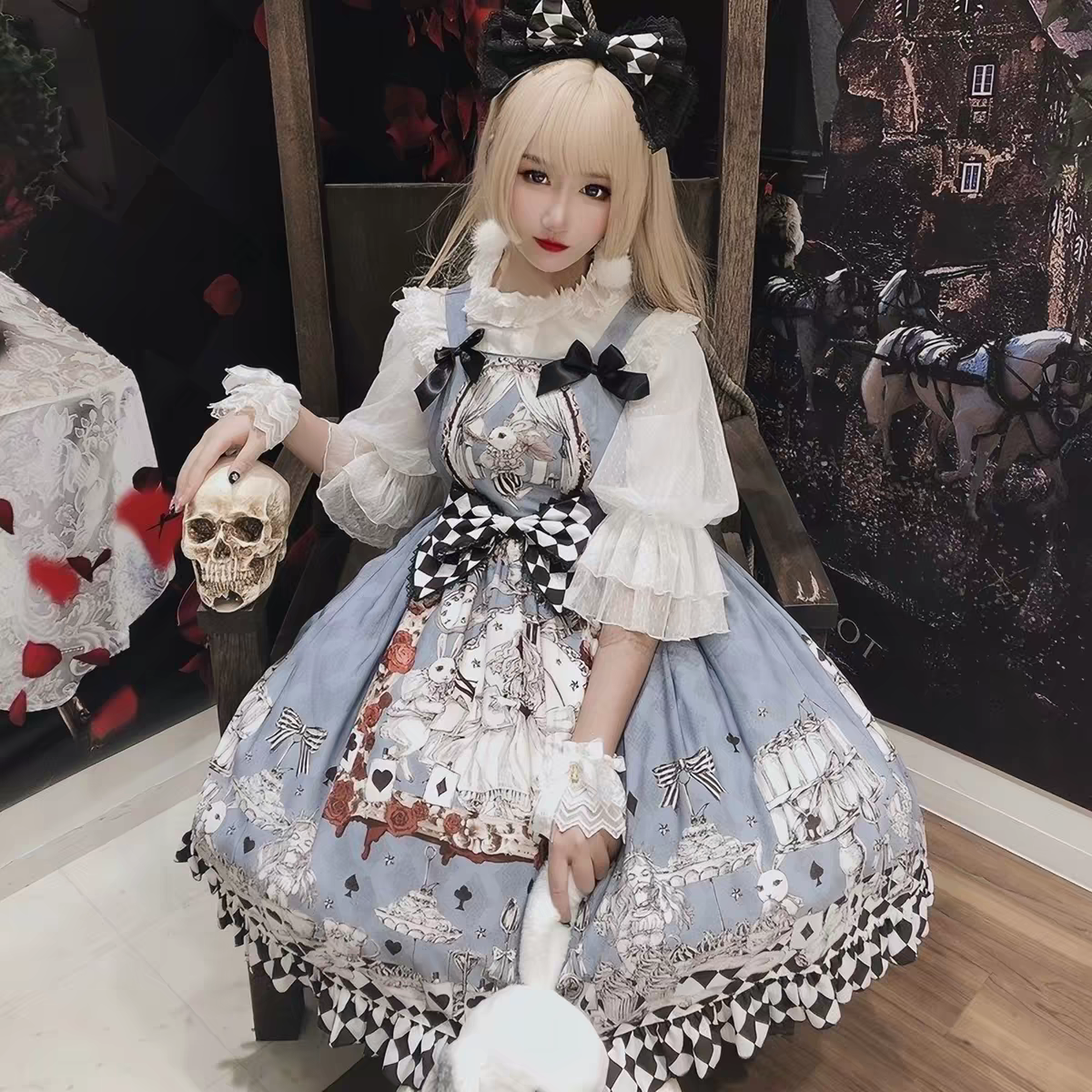 Alice in Wonderland Blue Checkerboard Sweet Lolita Dress | CoyBunny