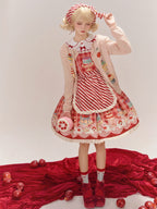 Red Gingham Print Cherry and Dessert Sweet Lolita Jumper Skirt | CoyBunny