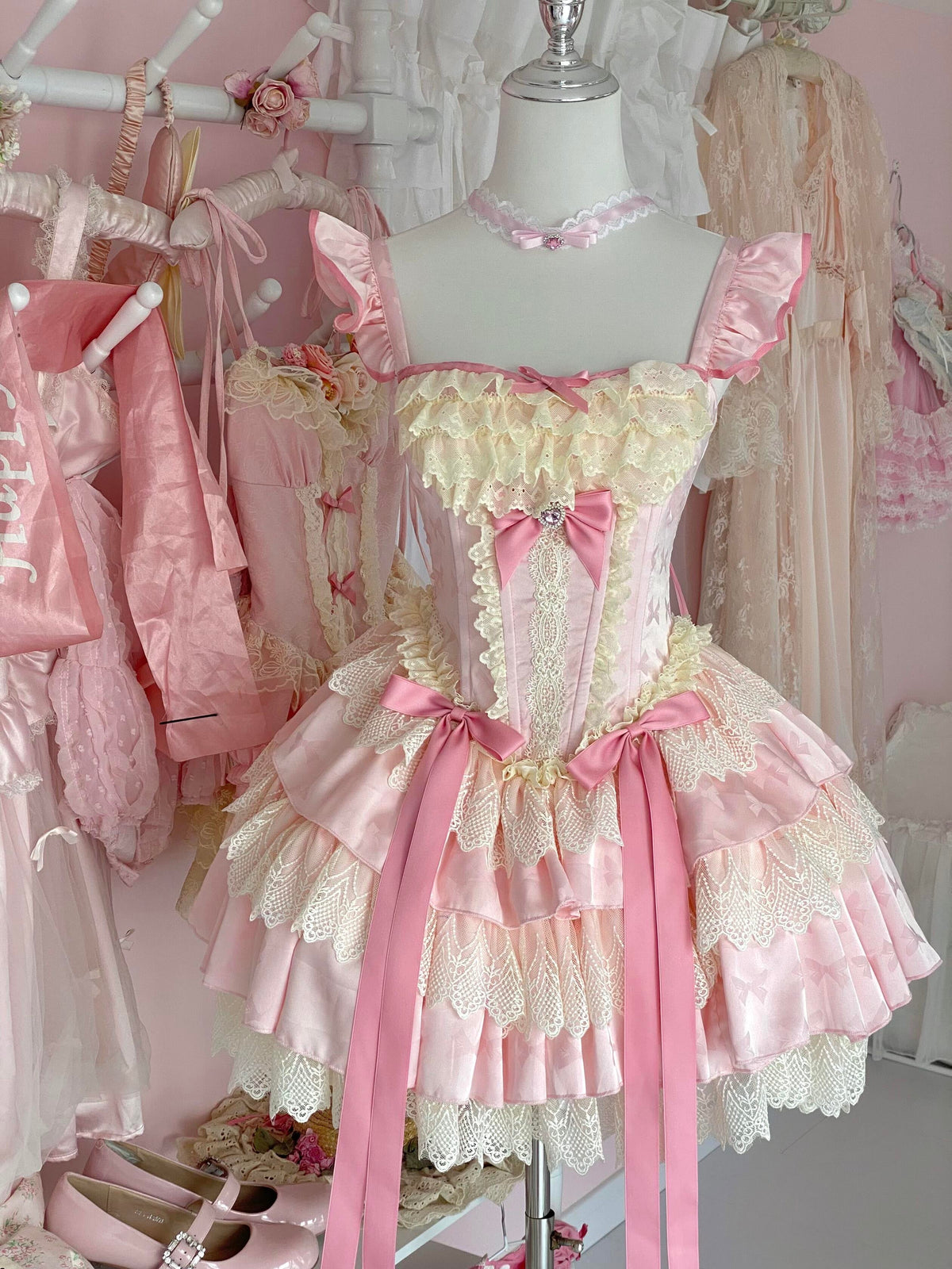 Sweet Lolita Rococo Ballet Dress with Strawberry Bow | CoyBunny