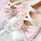 Handmade Heart Bow Shoe Clips with Lace & Pearl - Lolita Accessories | CoyBunny