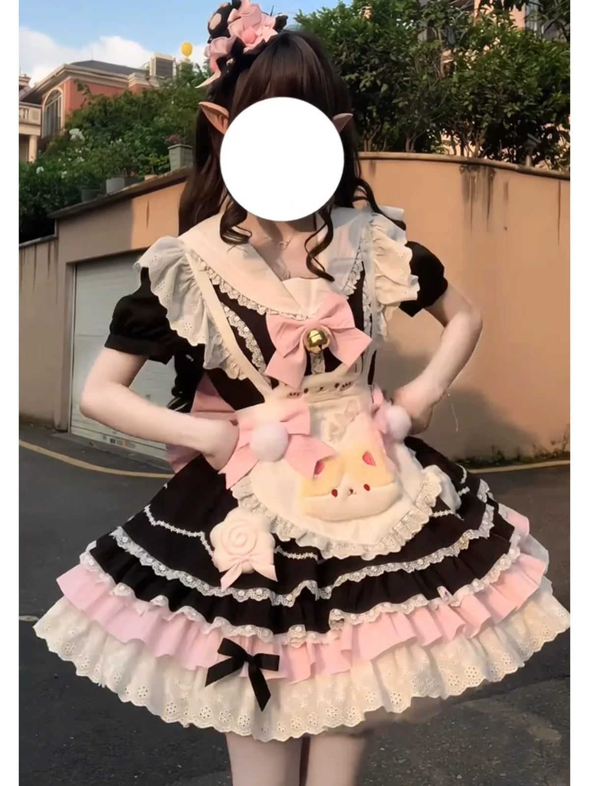 Black Pink Maid Lolita Princess Dress | Doll-Style Ruffle Skirt | CoyBunny