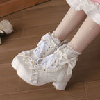 28-43 Sweet Martin Bow Pearl Lolita Boots | CoyBunny