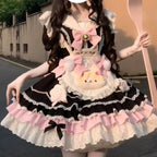 Black Pink Maid Lolita Princess Dress | Doll-Style Ruffle Skirt | CoyBunny