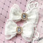 Handmade Heart Bow Shoe Clips with Lace & Pearl - Lolita Accessories | CoyBunny