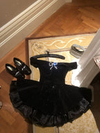 Black Swan Velvet Princess Dress - Bow Waist Ball Gown (S-XL) | CoyBunny