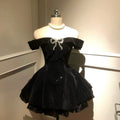 Black Swan Velvet Princess Dress - Bow Waist Ball Gown (S-XL) | CoyBunny