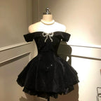 Black Swan Velvet Princess Dress - Bow Waist Ball Gown (S-XL) | CoyBunny