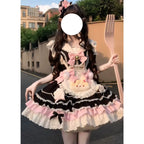 Black Pink Maid Lolita Princess Dress | Doll-Style Ruffle Skirt | CoyBunny