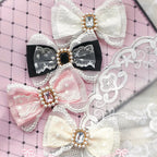 Handmade Heart Bow Shoe Clips with Lace & Pearl - Lolita Accessories | CoyBunny