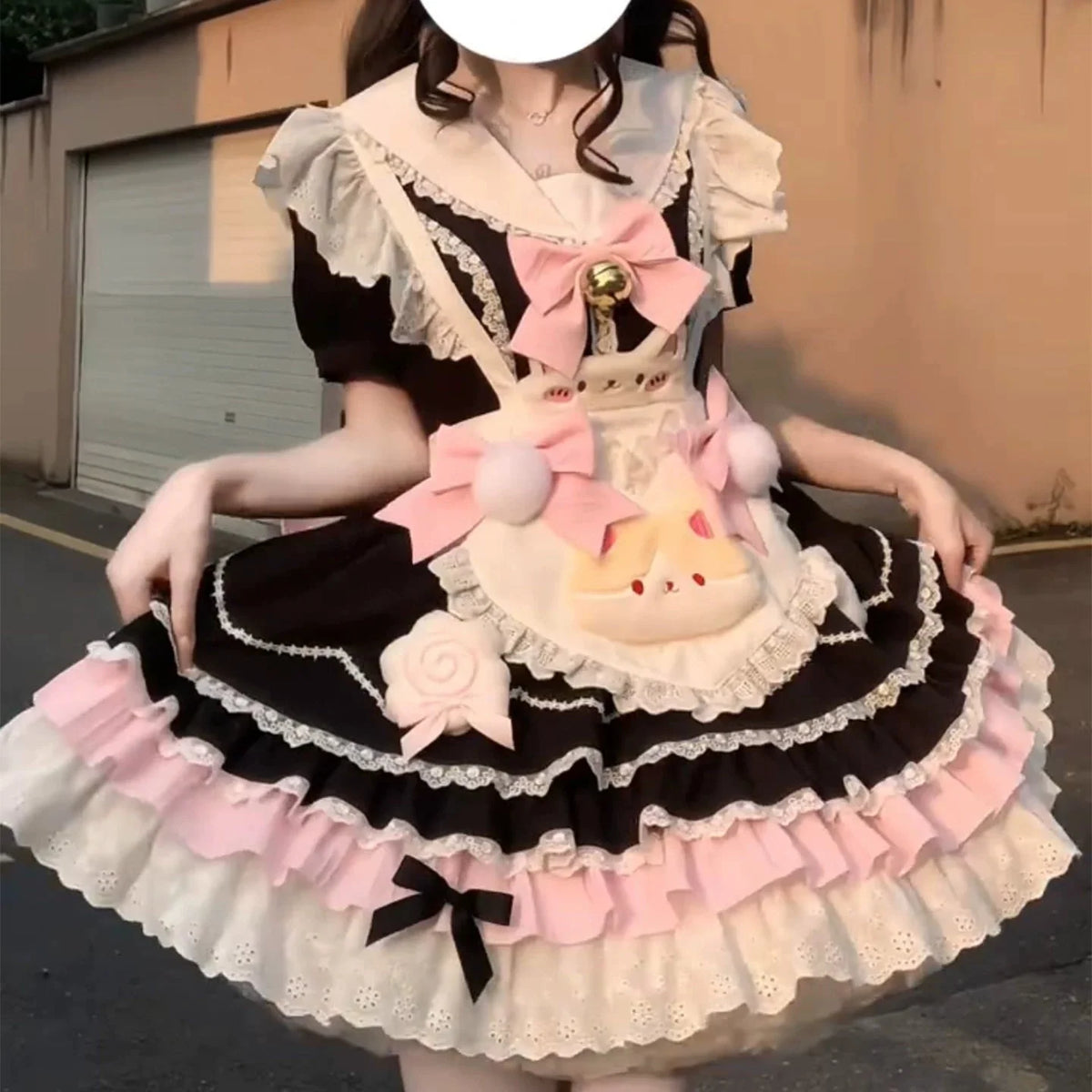 Black Pink Maid Lolita Princess Dress | Doll-Style Ruffle Skirt | CoyBunny