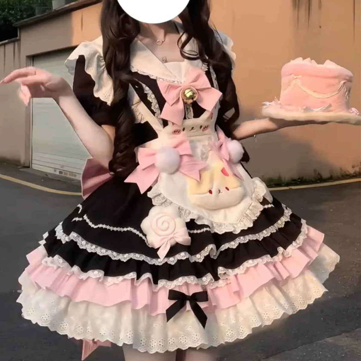 Black Pink Maid Lolita Princess Dress | Doll-Style Ruffle Skirt | CoyBunny