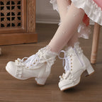 28-43 Sweet Martin Bow Pearl Lolita Boots | CoyBunny