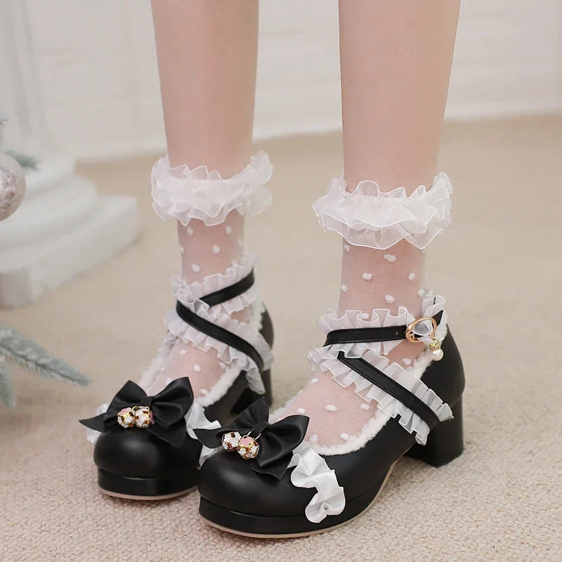30-39 Lolita Sweet Butterfly-knot Cross Strap Pumps Lolita Shoes | CoyBunny