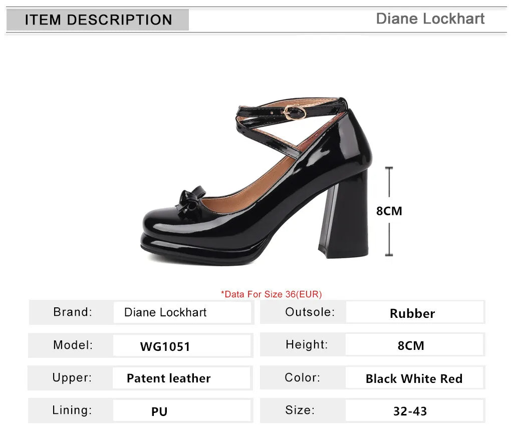 33-43 Sweet Platform Round Toe Square Heel Cross Straps Patent Leather Shoes | CoyBunny