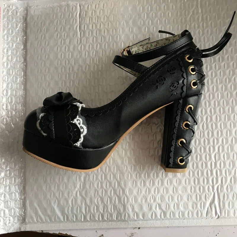 34-43 Bow Platform Cute Bow Lace Classic Lolita Shoes | CoyBunny
