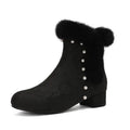 31-43 Zipper Flower Beads Rabbit Fur Round Toe Block Heels | CoyBunny