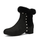 31-43 Zipper Flower Beads Rabbit Fur Round Toe Block Heels | CoyBunny