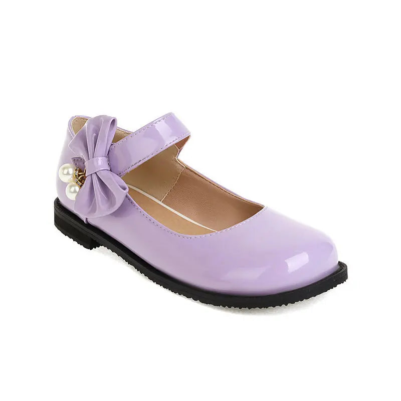30-44 Sweet Pearl Bow Flat Heel Black Lolita Mary Jane Shoes | CoyBunny