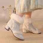 33-43 Elegant Cheongsam Beaded Rabbit Ankle Booties | CoyBunny
