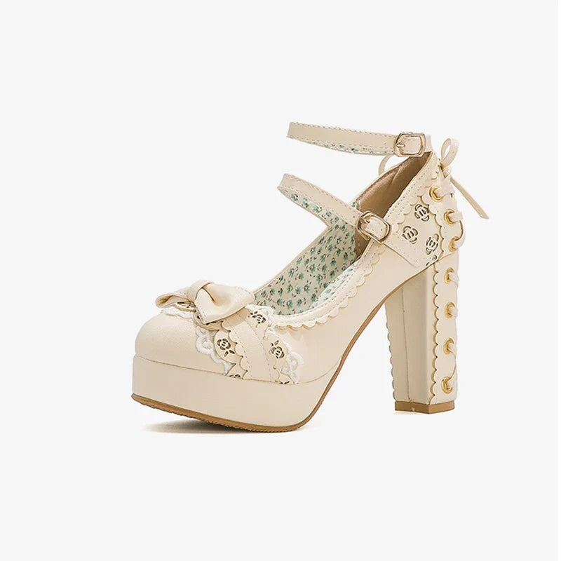 34-43 Bow Platform Cute Bow Lace Classic Lolita Shoes | CoyBunny
